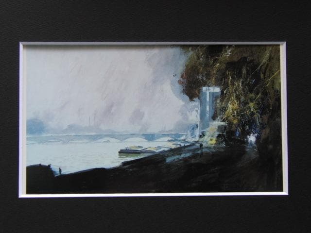 岡義実、「セーヌ河冬景」、希少な額装用画集より、新品高級額装付