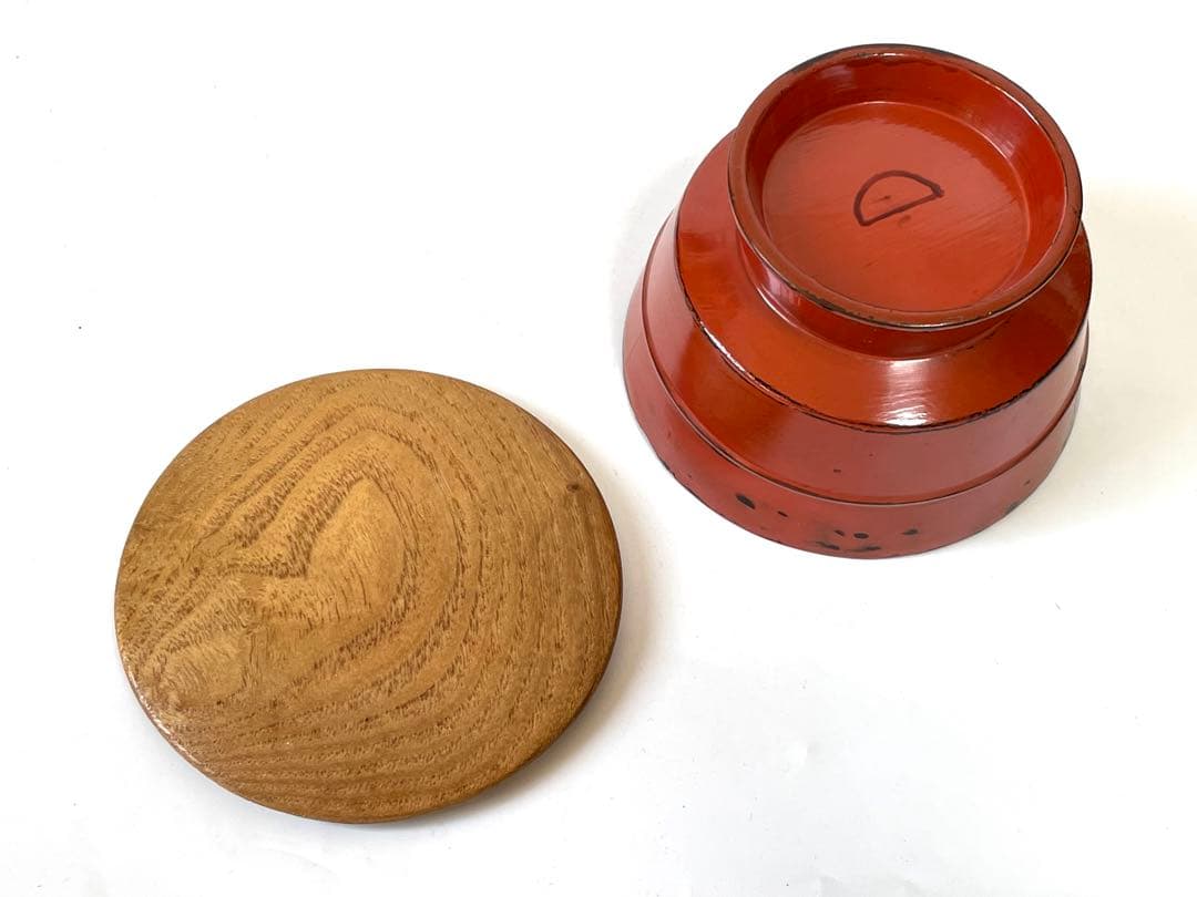 骨董　アンティーク　茶道具　根来　豆子香合　香合　仏具　朱塗　漆器　桃山時代