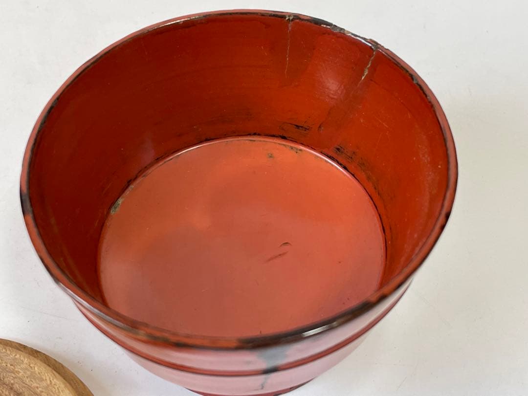 骨董　アンティーク　茶道具　根来　豆子香合　香合　仏具　朱塗　漆器　桃山時代