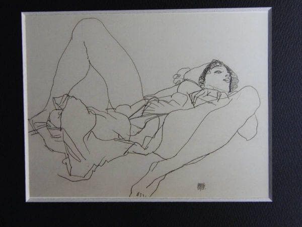 エゴン・シーレ、【両足を広げて横たわる女】、希少な画集画、状態良好