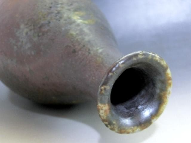 花瓶●丹波【清水美和雄作】丹羽の壺 一輪挿し 花器 作家物 桐共箱 時代物 骨董