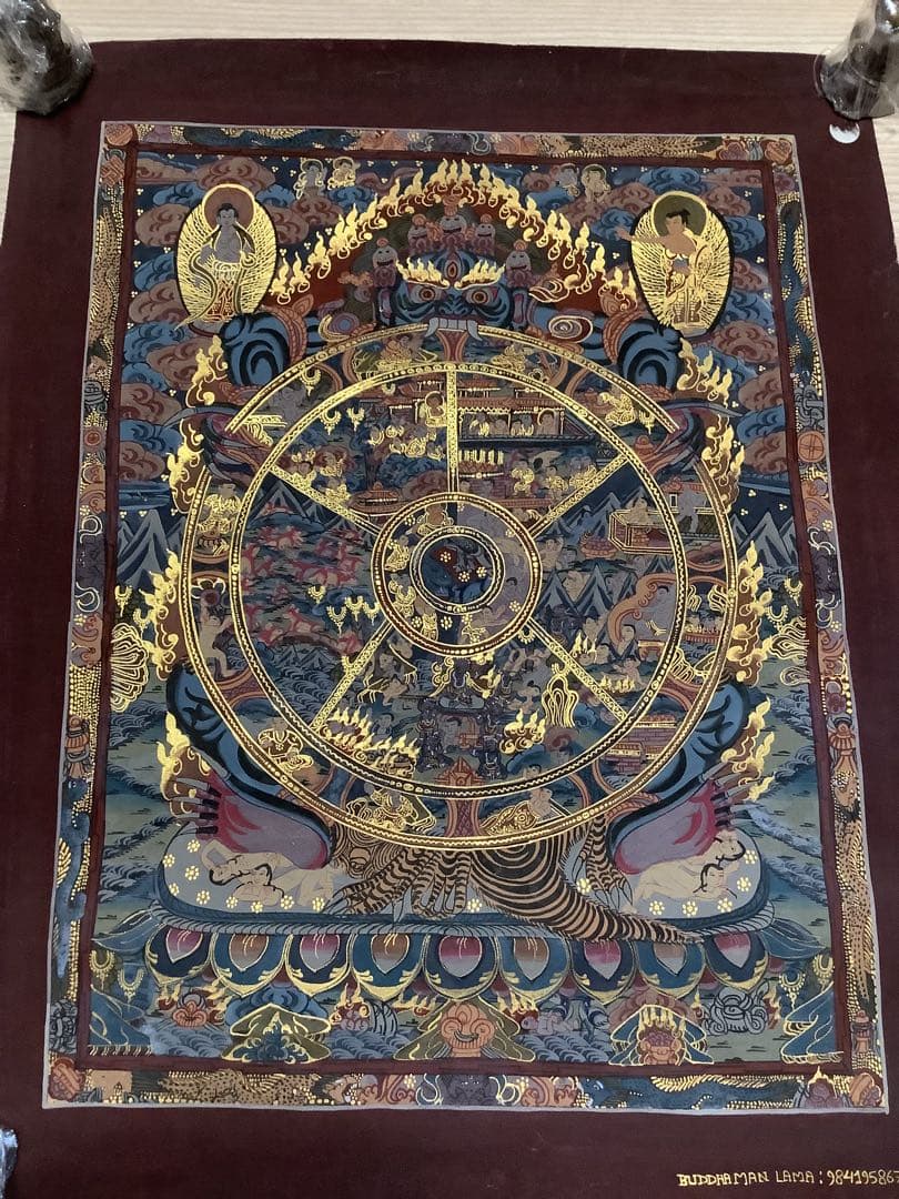 《 チベット密教　新品　1点物 》 手描き　曼荼羅　仏陀　六道輪廻　仏教　c5