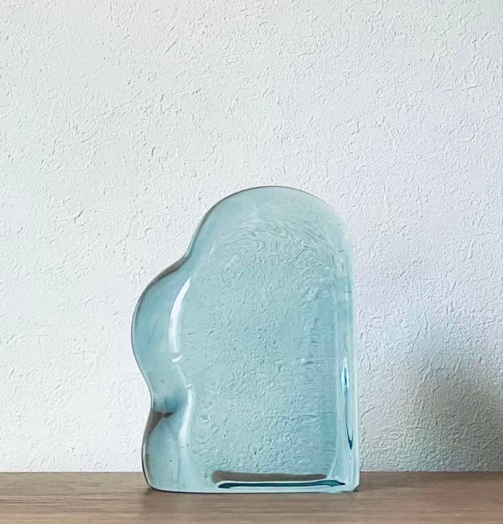 レア スタジオプレパ ガラス製 ライトブルーのブックエンド 1点もの