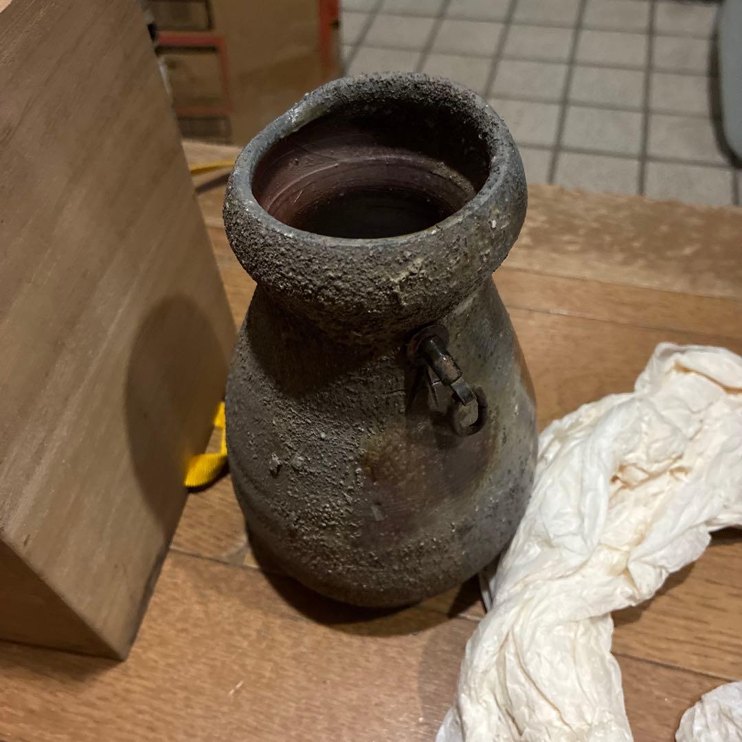 希少品道明　備前焼　金重道明　共箱　茶道具　花茶器　陶器