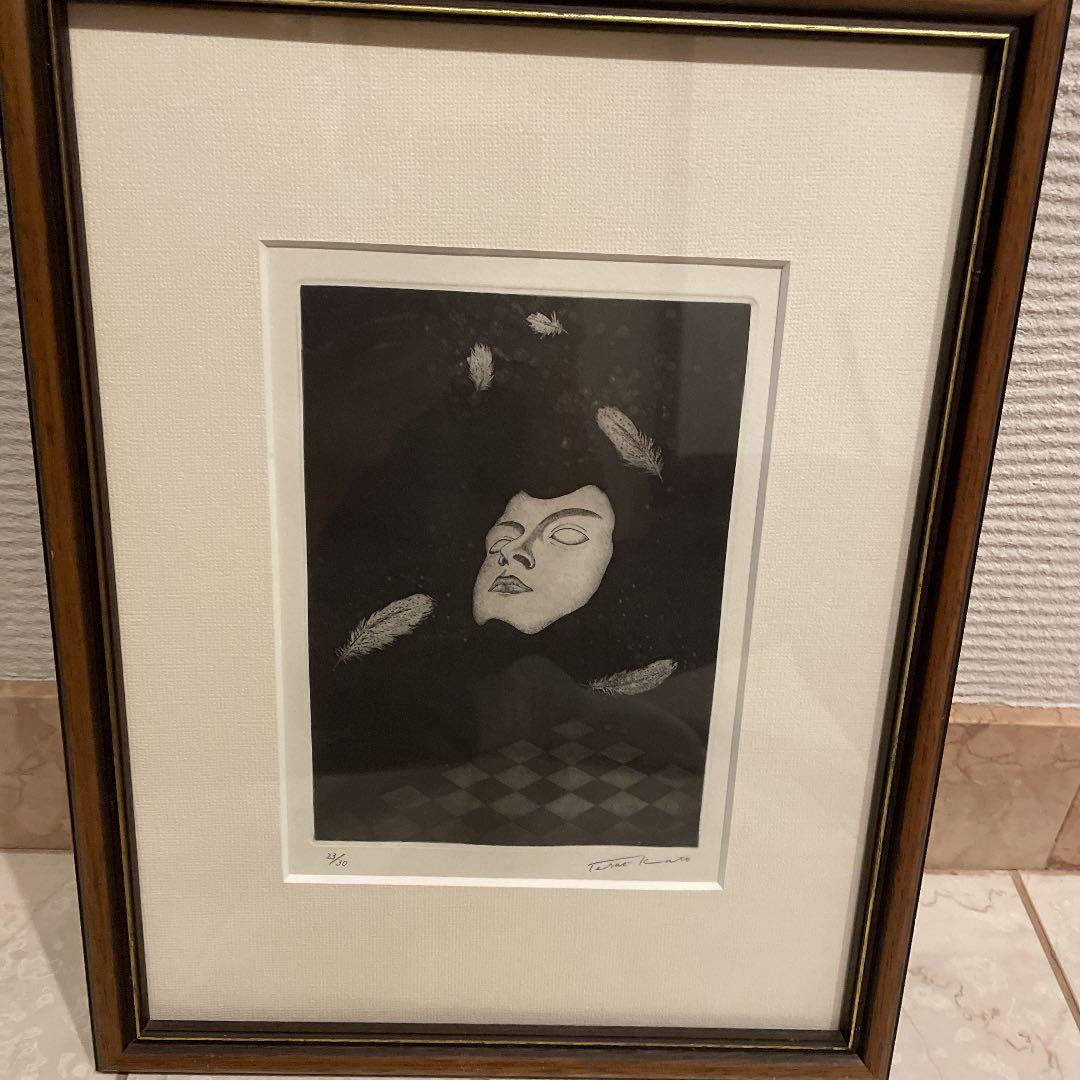 リトグラフ　加藤照夫　フェザーマスク　仮面舞踏会