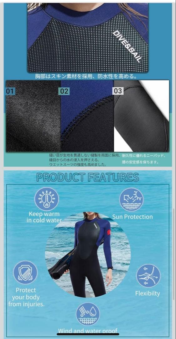 新品 5mm ウェットスーツ Mサイズ ネイビー・ブラック レディース