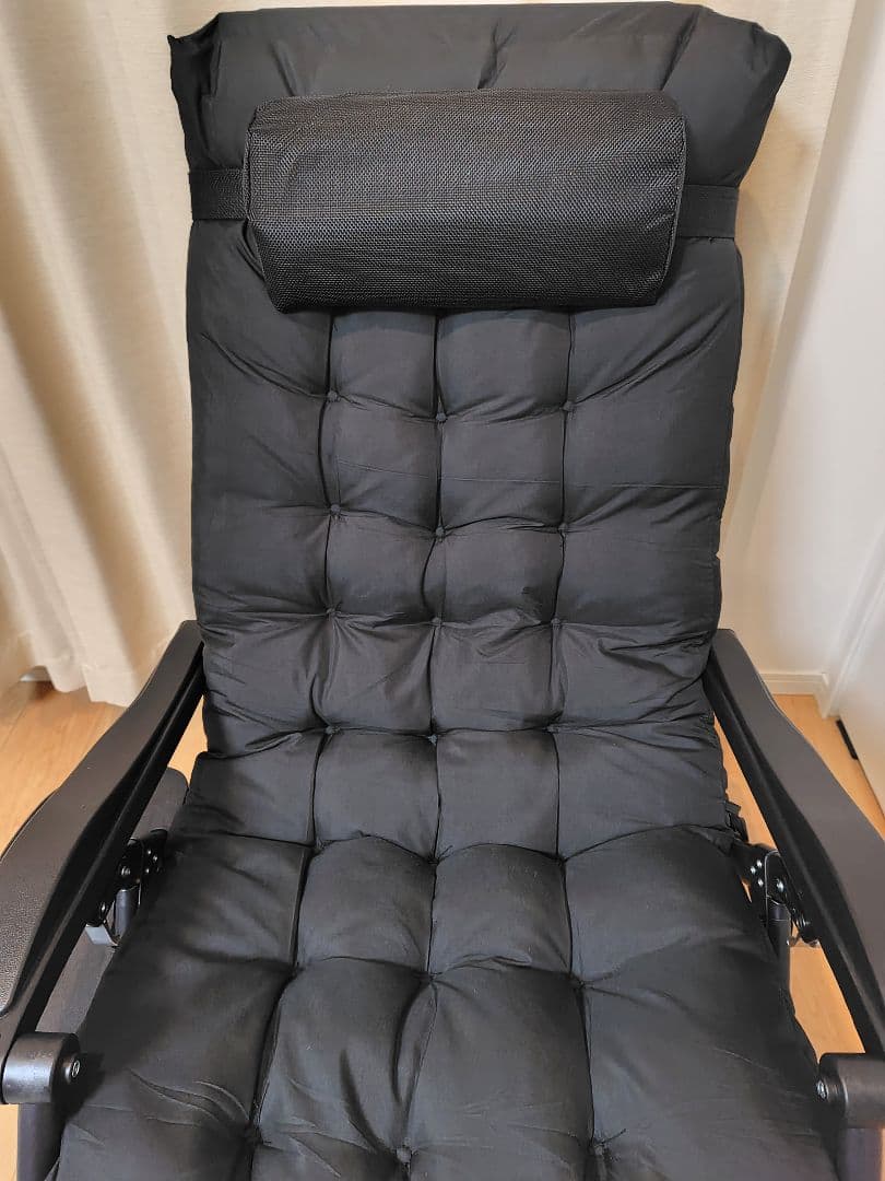 【新品未使用】折りたたみ式 リクライニングチェア (スポンジマット付き)ブラック