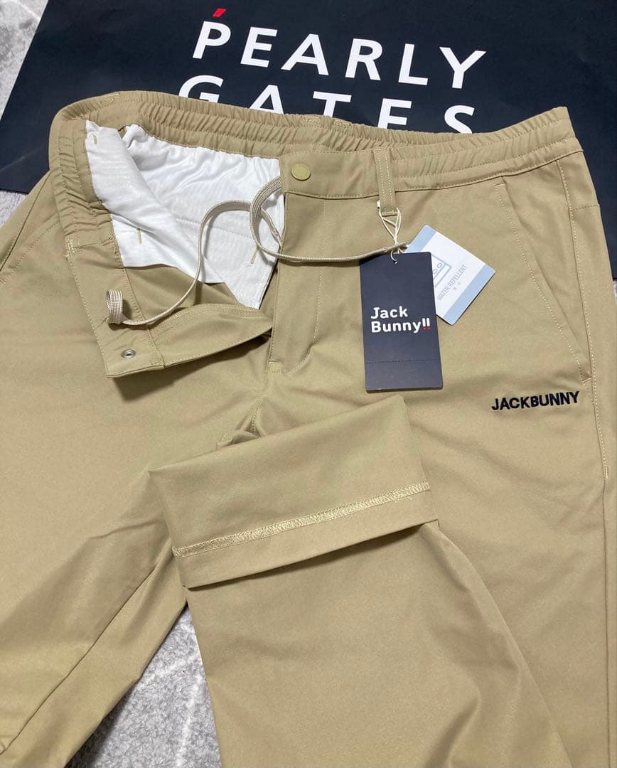 新品 パーリーゲイツ ジャックバニー ポリエステルツイルパンツ(4)M/ベージュ