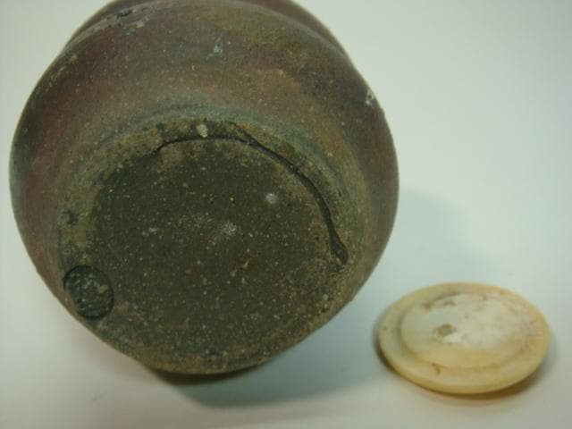 茶入■古い時代物古備前茶入れ 瓢箪型 牙蓋 古陶器 お茶道具 時代物 骨董品■