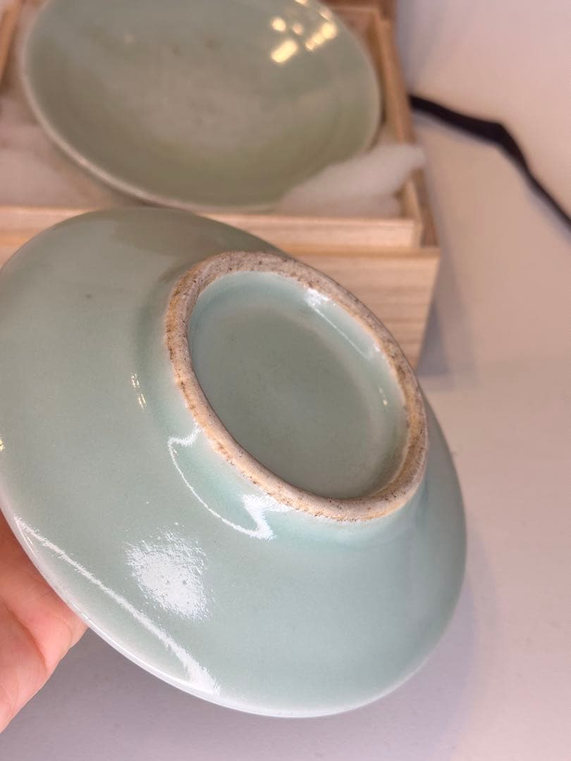 青磁 小皿 二枚 組 後配箱 付 中国陶磁 古美術