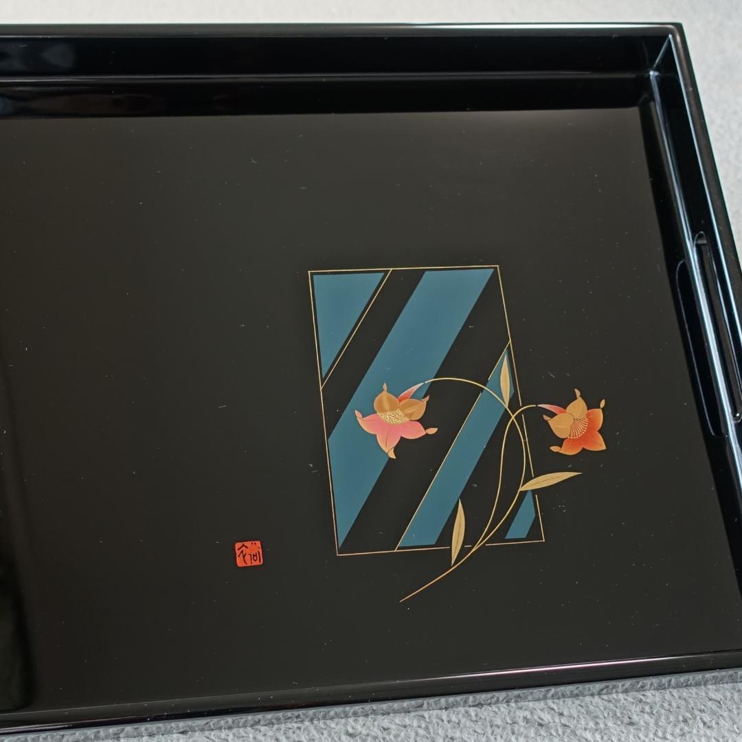 会津塗り 会津漆器 長手盆 長角盆 トレイ 黒塗り