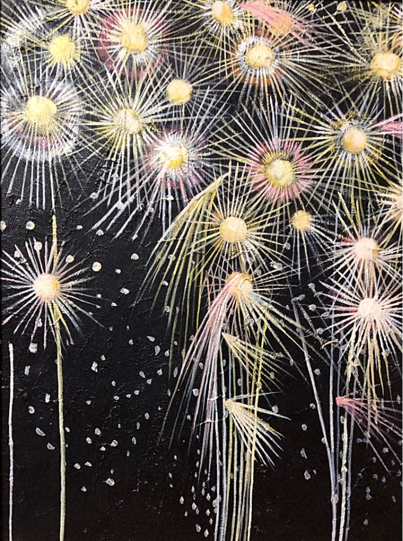 絵画 額装 花火 油彩画 F6 キャンパス 模写