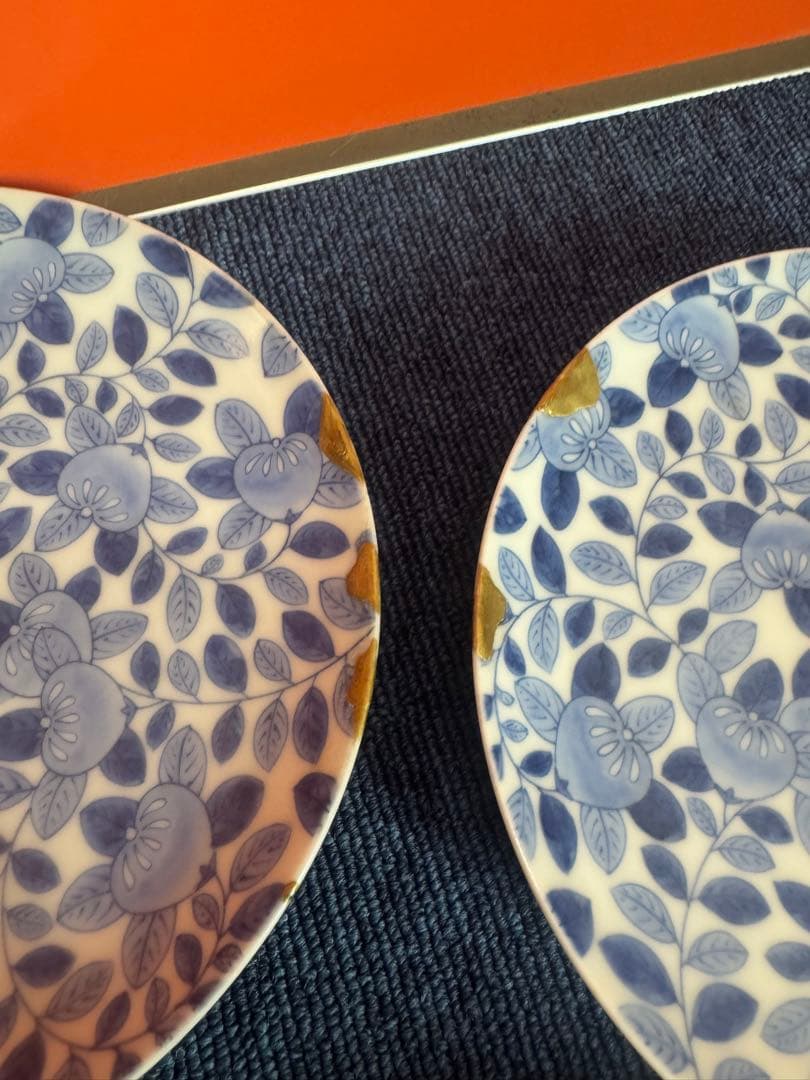 1813 八代　明治　今泉今右衛門　染付橘模様　平皿　5客　時代物