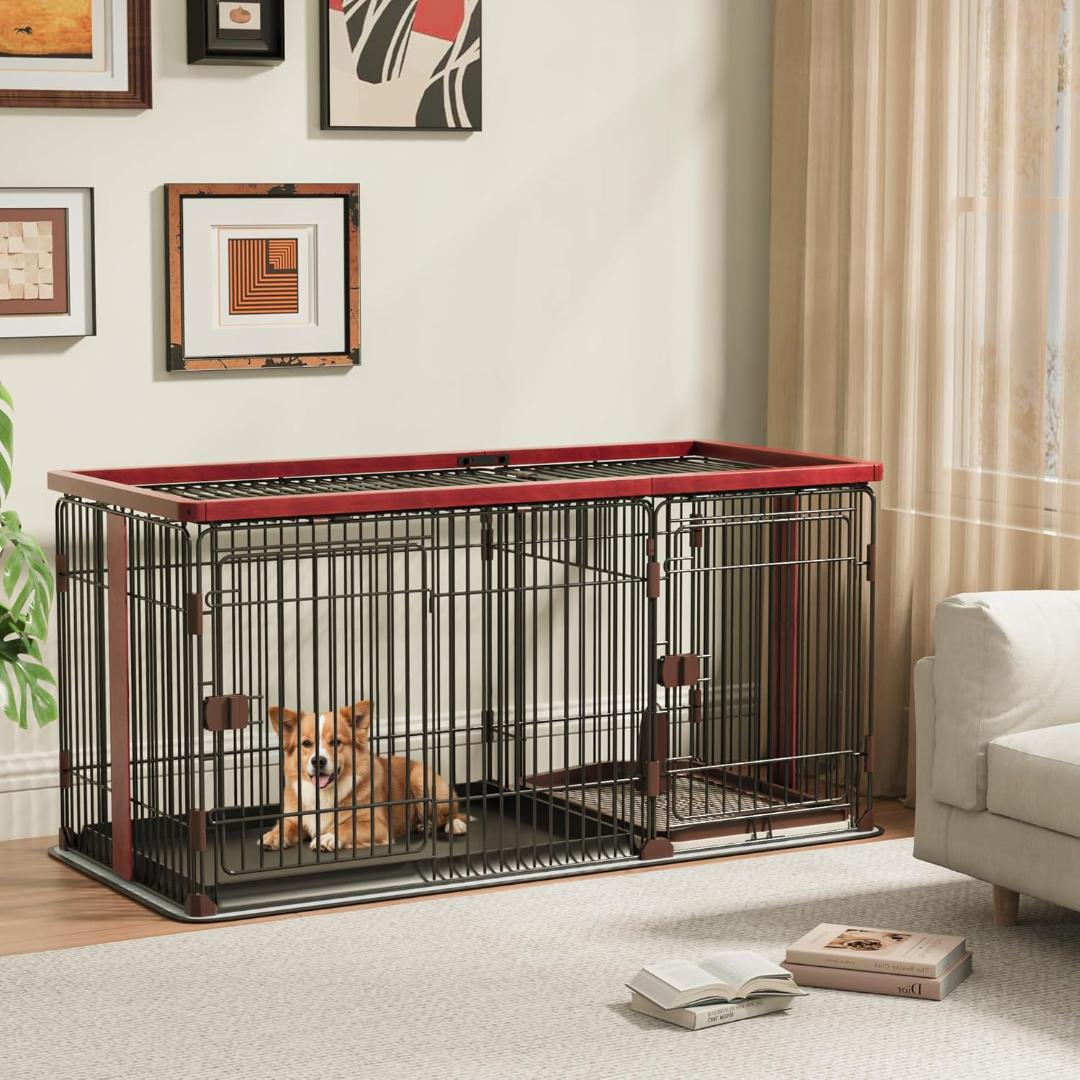 Petnniko 犬 ケージ 犬ゲージ 小中大型犬用 (ブラック＋レッド)