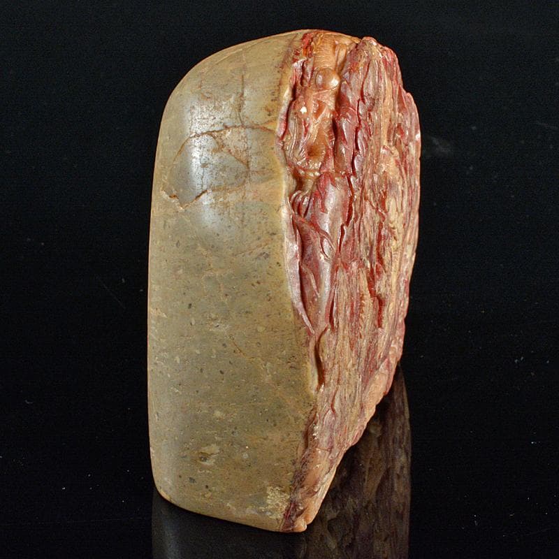 中国　玉石彫刻　雲龍刻　紙鎮　置物　M　R6153