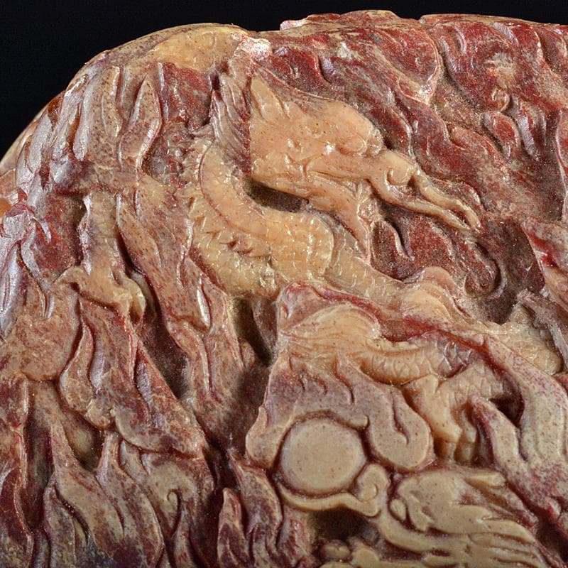 中国　玉石彫刻　雲龍刻　紙鎮　置物　M　R6153