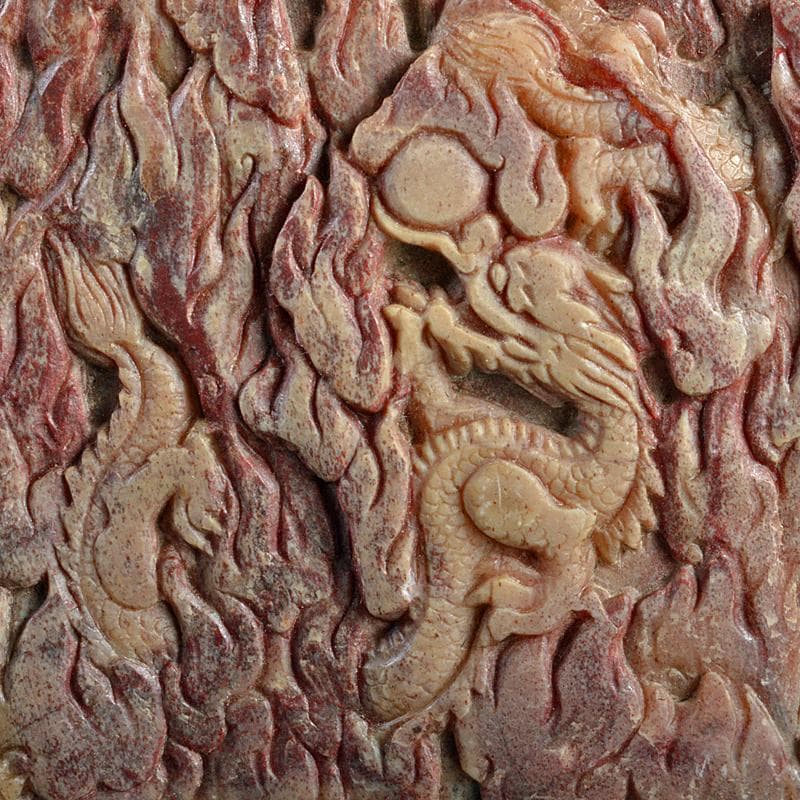 中国　玉石彫刻　雲龍刻　紙鎮　置物　M　R6153