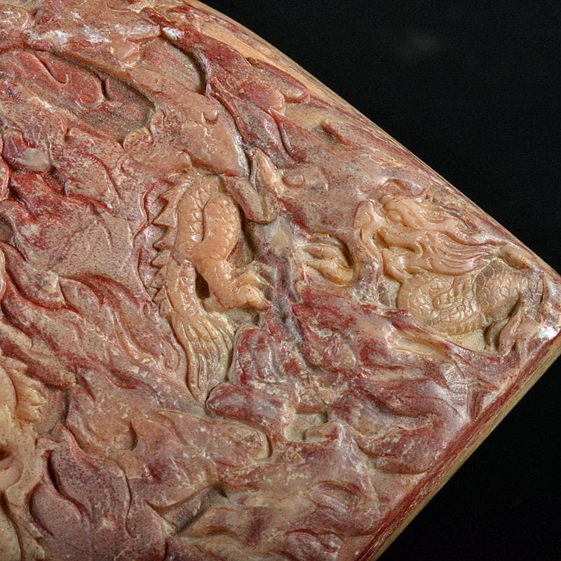 中国　玉石彫刻　雲龍刻　紙鎮　置物　M　R6153