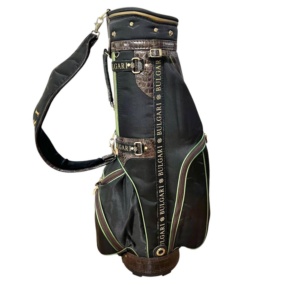 ブルガリ ゴルフバッグ クロコ ブラック キャンバス レザー ゴールド