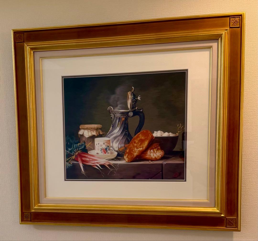 静物画 額装 版画 サインあり 食卓モチーフ インテリア #191