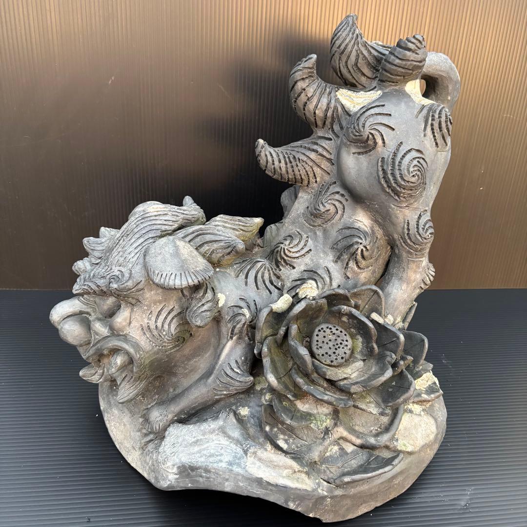 江戸時代 唐獅子牡丹 寛政暦 隅蓋瓦 鬼瓦 置物 インテリア オブジェ