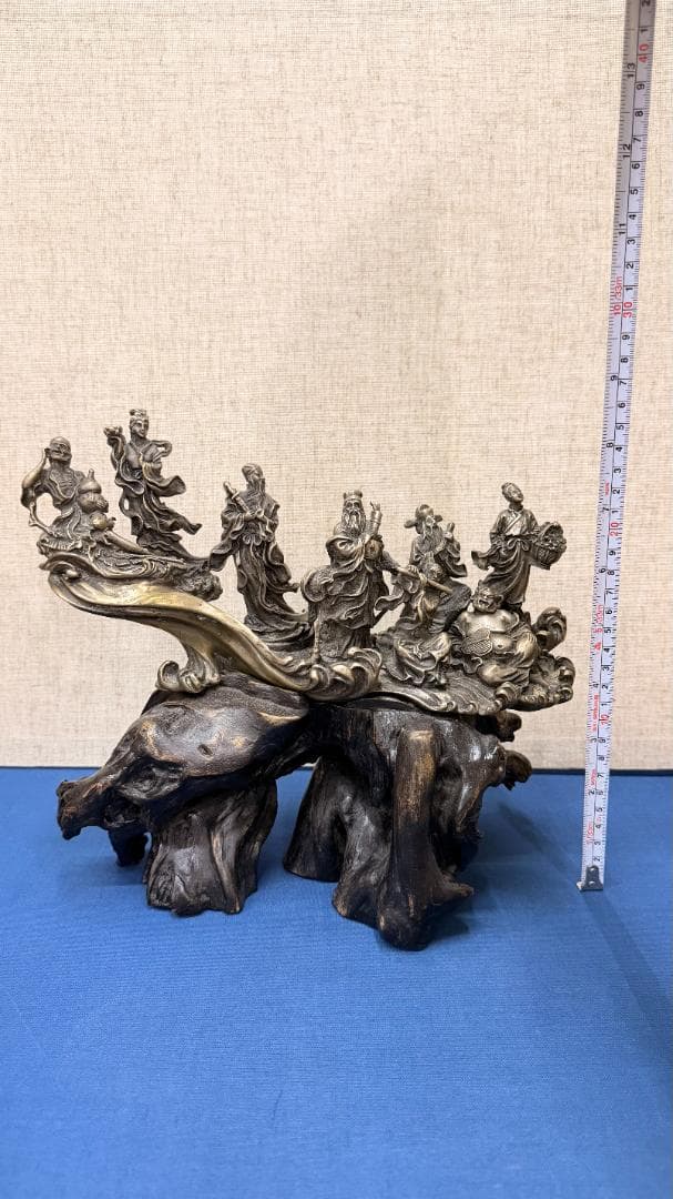 八仙過海 銅製立体群像｜天然木根台座｜実測重量3.86kg｜全高約26cm