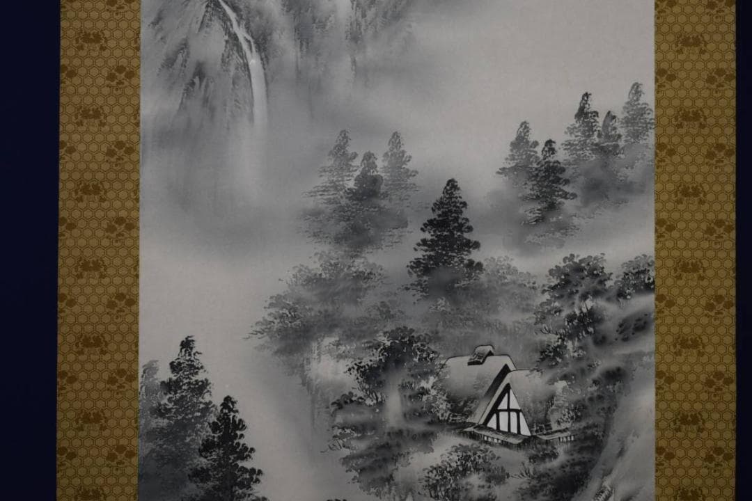 真作/青木桂岳/山水図/桐共箱付/布袋屋掛軸HE-45