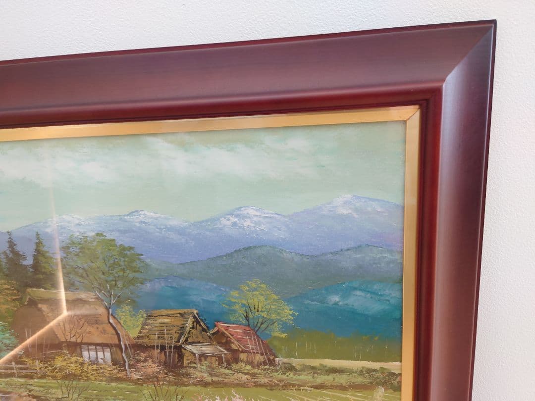 ★絵画 沢健 『信濃の民家』油彩 F10号★検)額付き 風景画 真筆証明書付