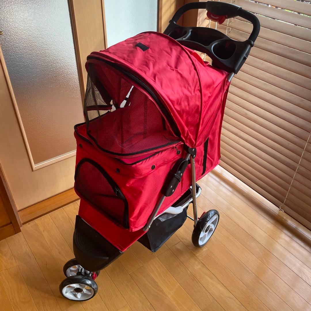 赤　ペットカート ペットバギー　折りたたみ　前輪回転式　おまけ付き