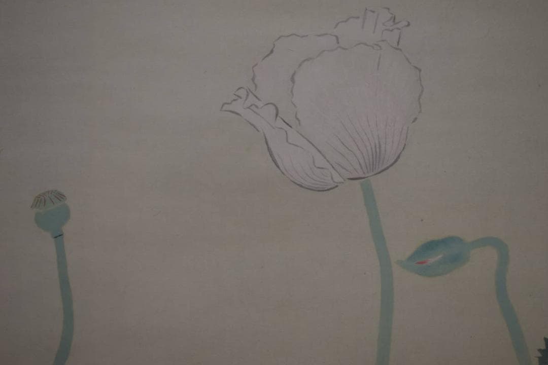 真作/吉田秋光/花にモンシロチョウ図/布袋屋掛軸HH-472