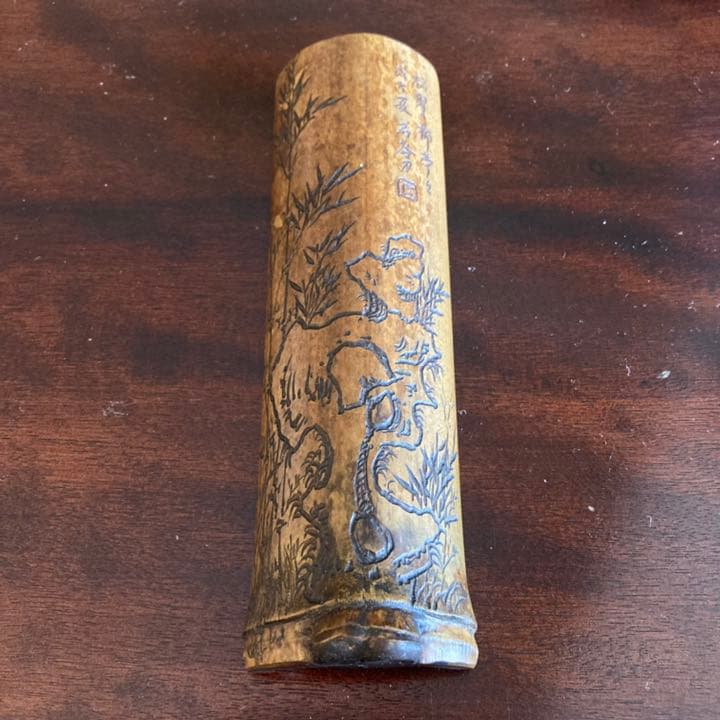 煎茶道具　茶合　彫刻　仙媒