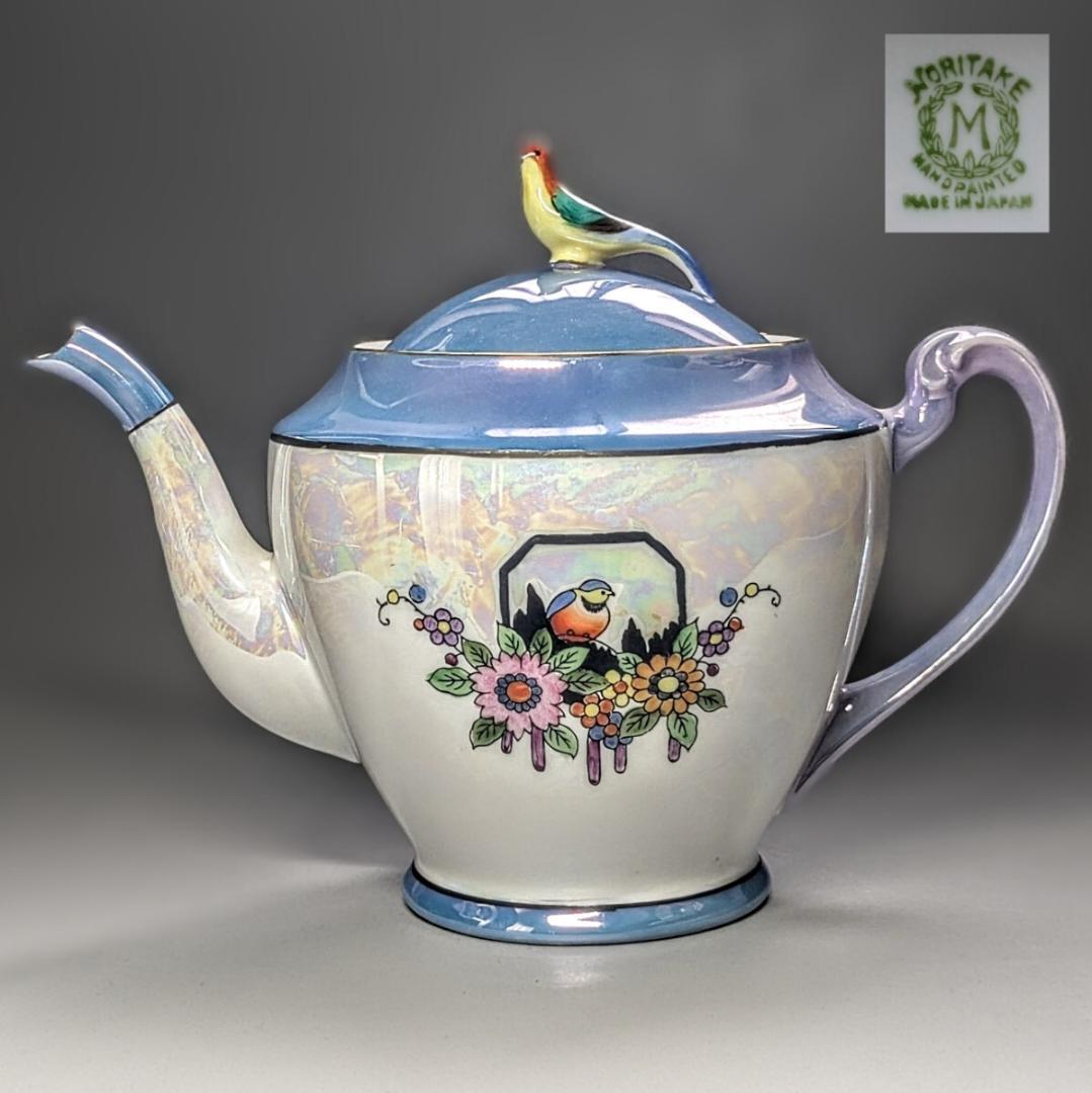 オールドノリタケ アールデコ期大銘品 シリルシー鳥フィギュリン摘ティーポット