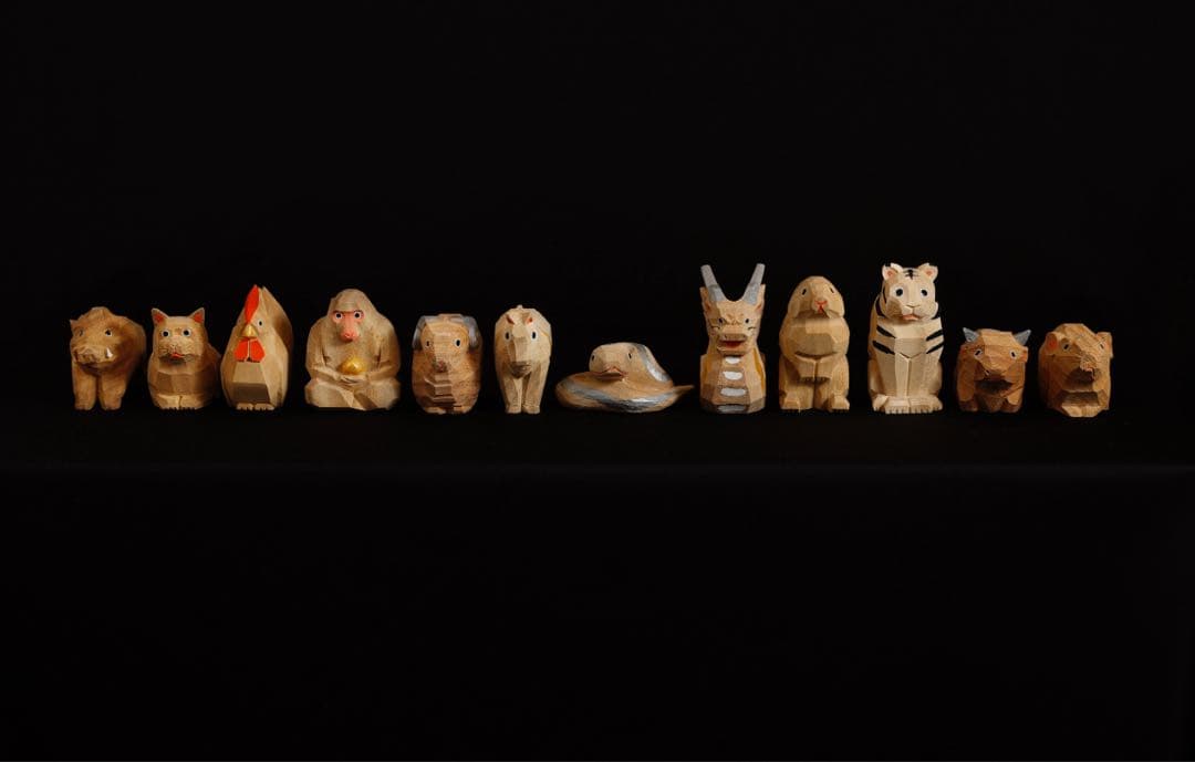 松本明慶工房木製動物彫刻 12体セット