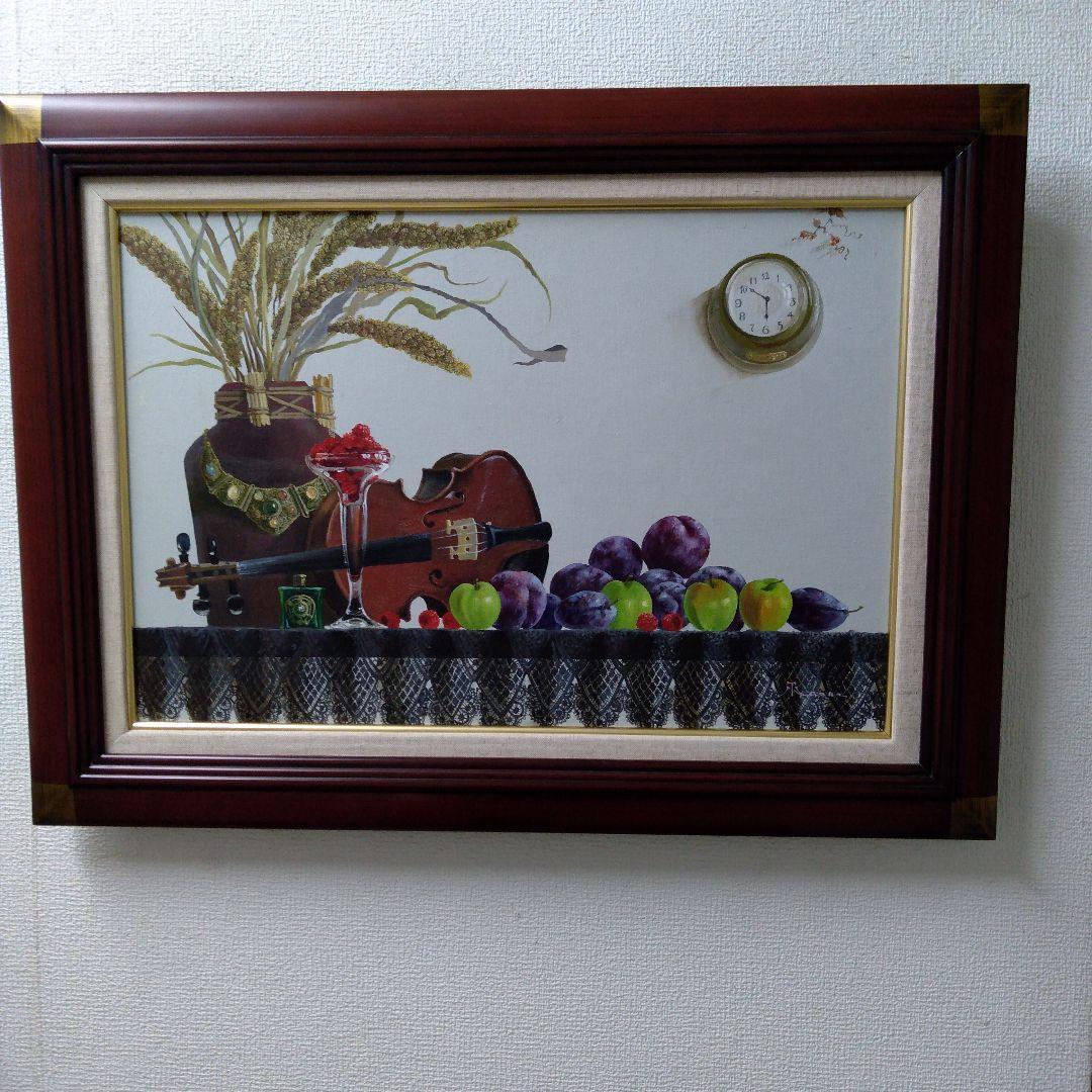 肉質油絵　横　M12 バイオリンの静物　田浦信勝　額装仕上げ品
