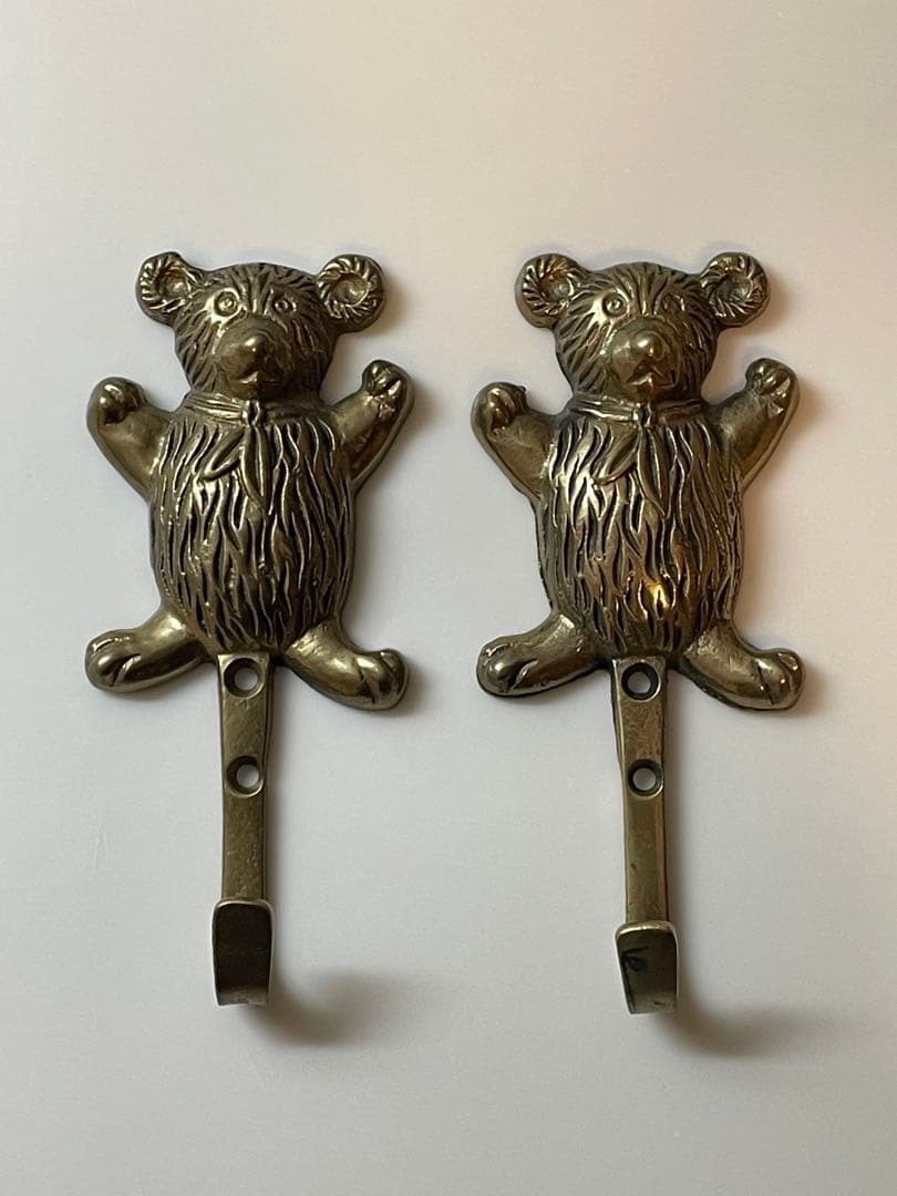 イギリス アンティーク/ヴィンテージ テディベア 真鍮ウォールフック 2個セット