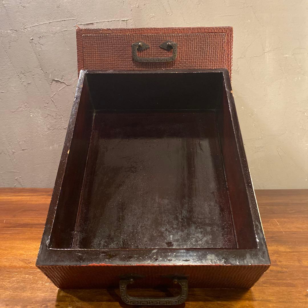 稀少 時代物 三段小引き出し 漆塗り 骨董品 古家具 古民家 蔵出し