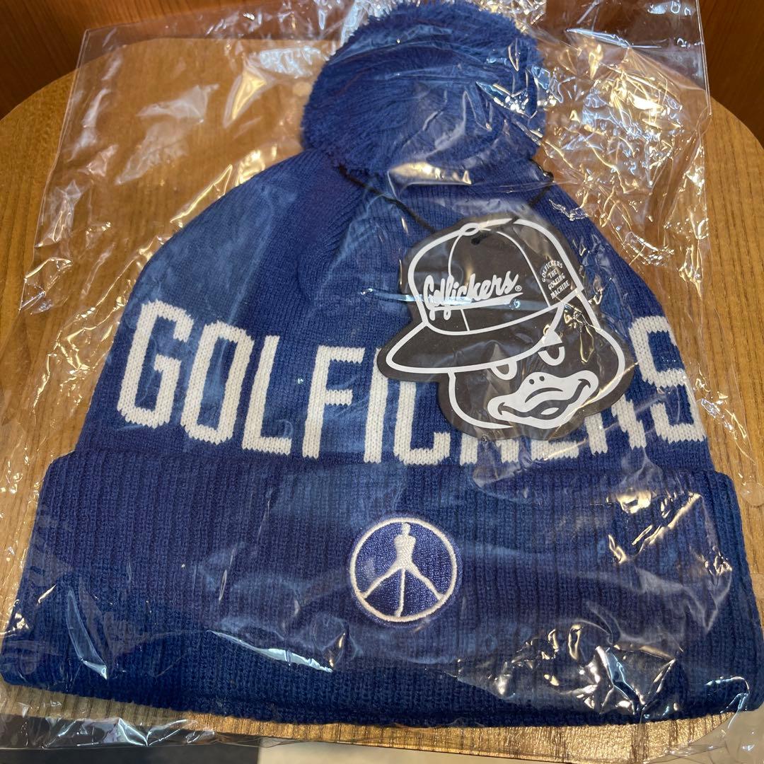 Golfickers ニット帽 青 ポンポン付き