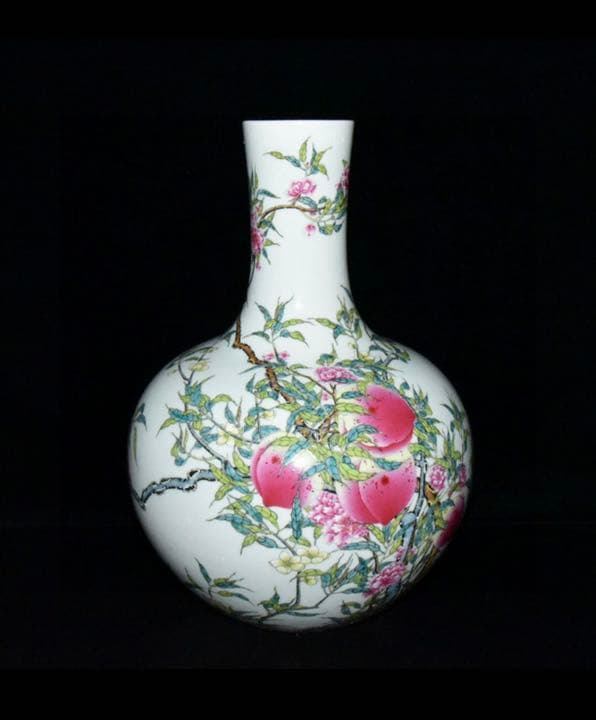 大清雍正年製款・粉彩・八桃紋・天球瓶』極細工・置物・古賞物・古董・