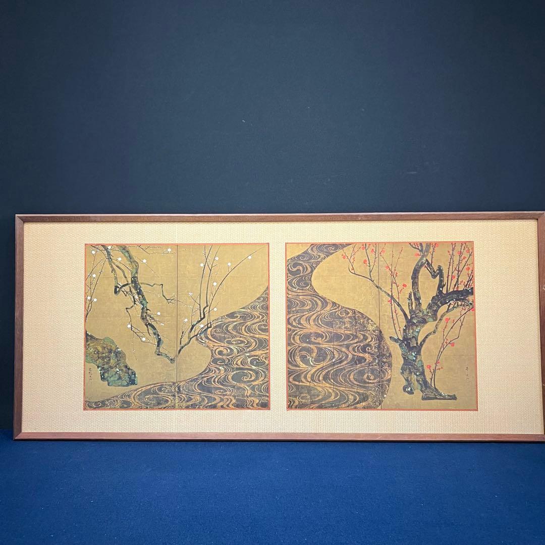 4147 尾形光琳 「紅白梅図」 工芸印刷 紙本 日本画 掛軸 おもてなし