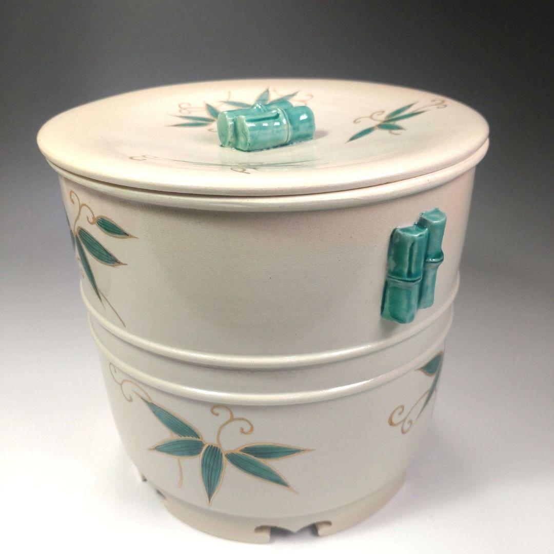 イ50 皆具『犬山　竹の絵　在銘　共箱』茶道具　水指杓立蓋置建水