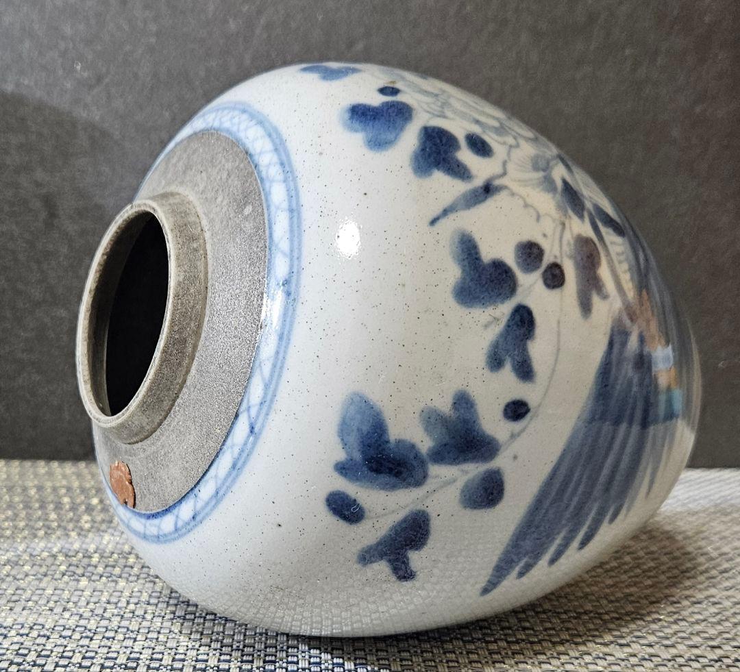 中国古陶磁器　清代　清朝　青華　古染付 草花の図　茶壺　花入れ　茶道具　茶器