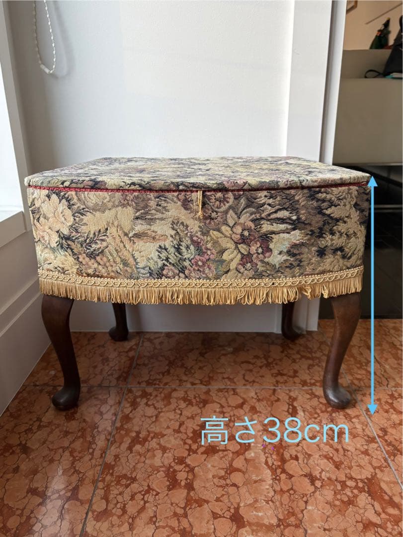 ✴︎イギリスヴィンテージ ソーイングボックス✴︎ 収納に ゴブラン織 木製 猫脚