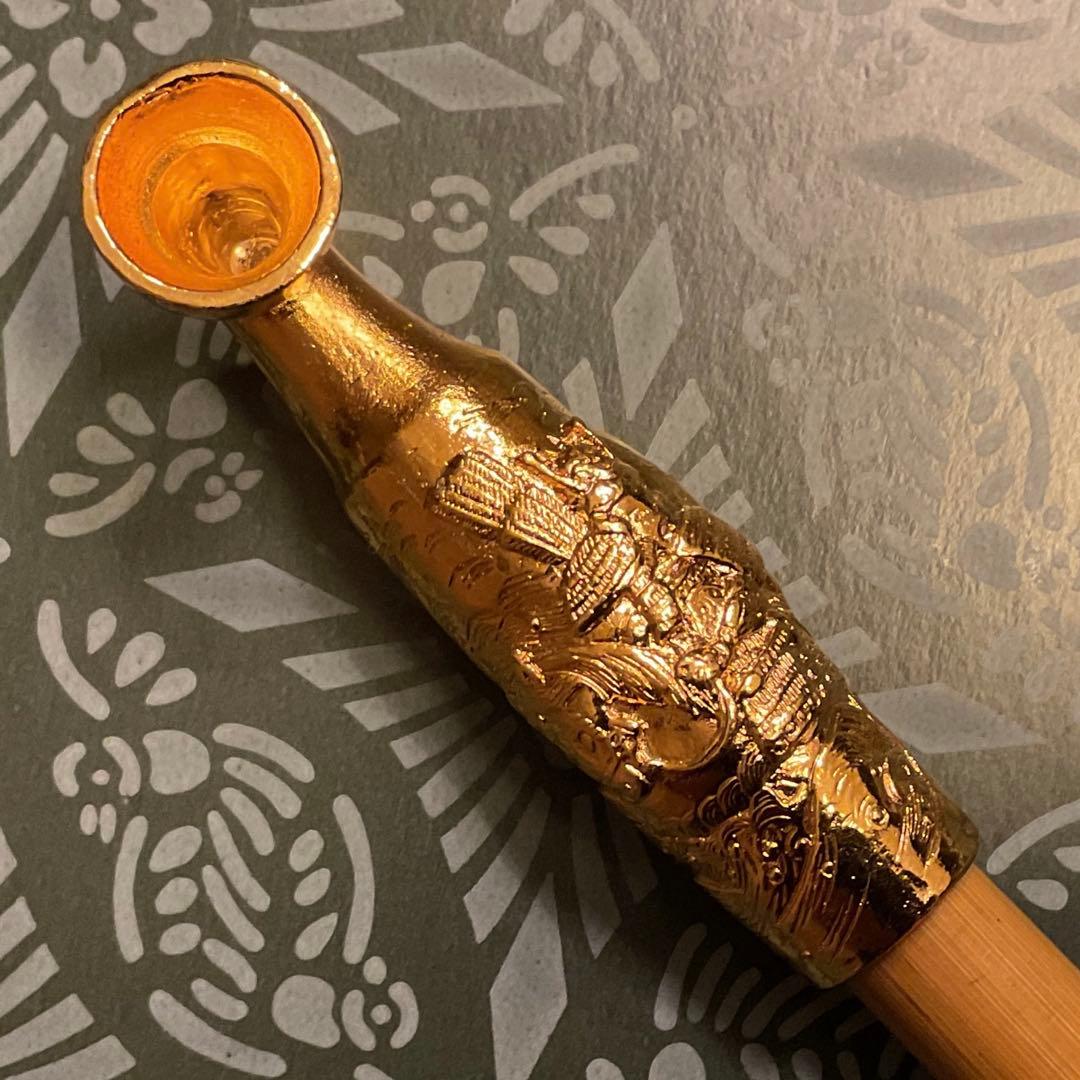 希少　金仕上げ　松流軒政輝　武者図　煙管　キセル