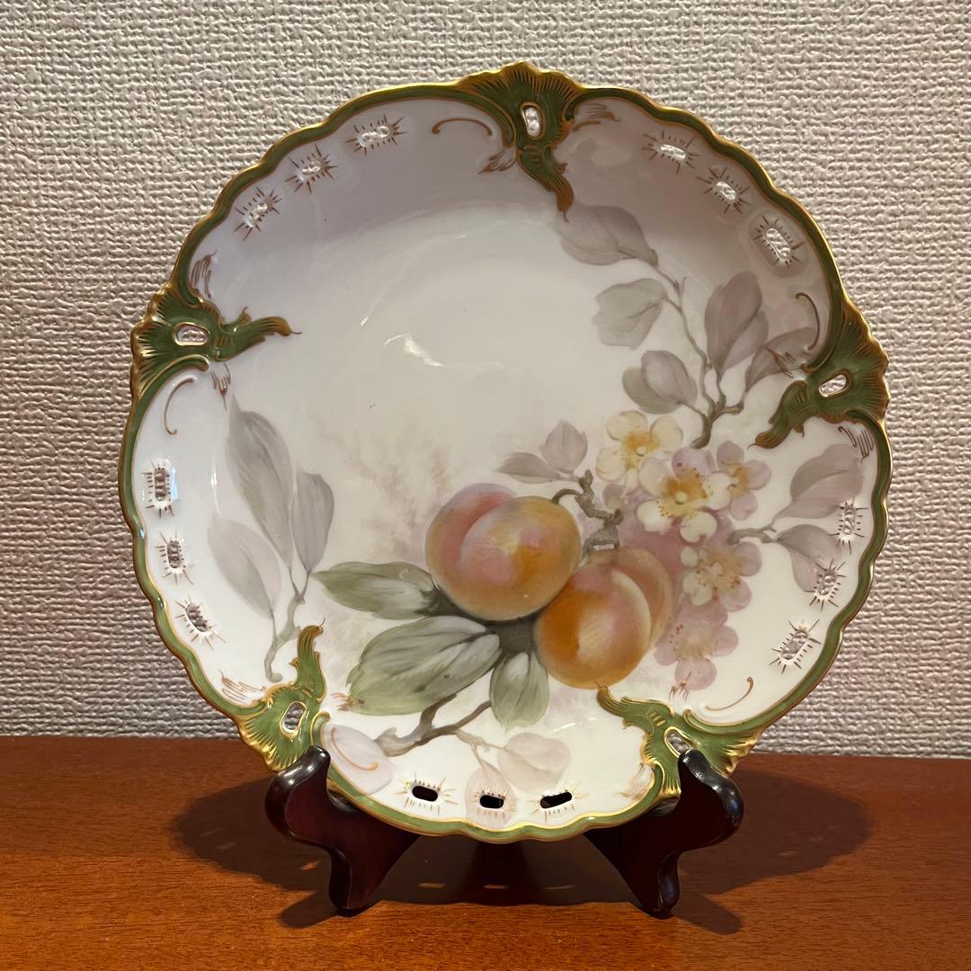 アンティーク　ニュンフェンブルク　静物画　手描き　陶板画　絵皿　超美品　プラム