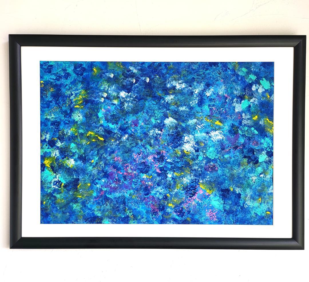 石垣の海に生きた証 / 抽象画 46×63㎝ A2 額縁セット 原画のみ モダン