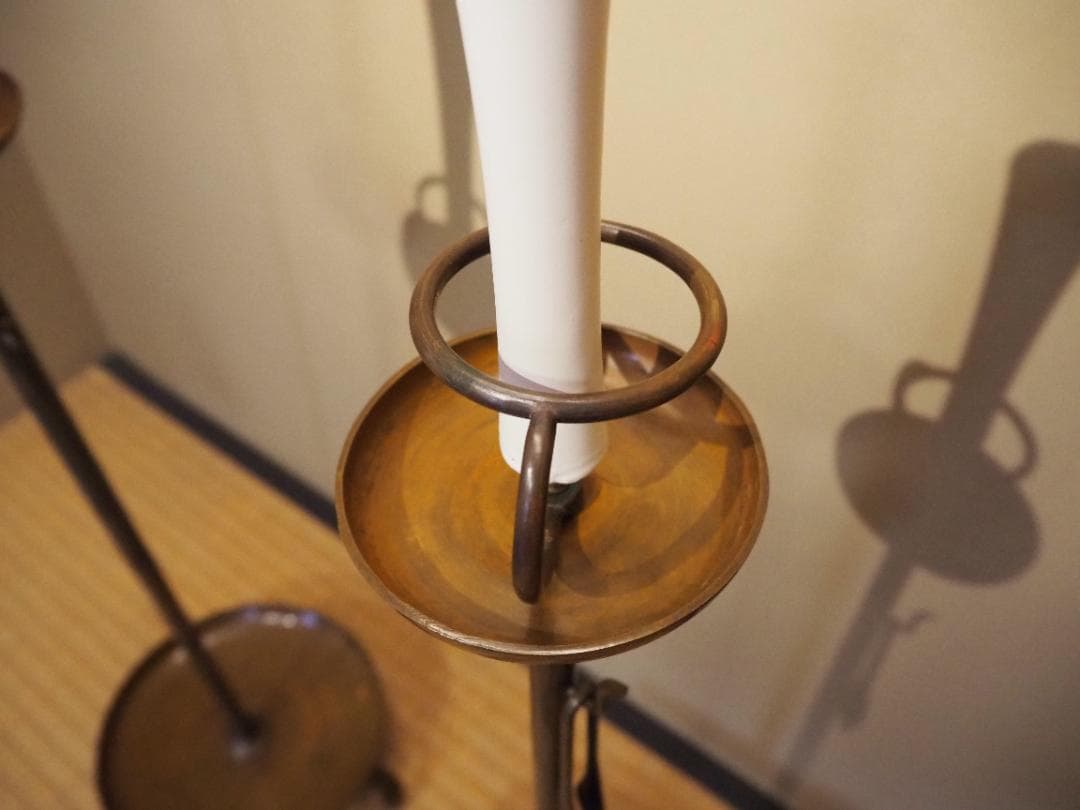 金屋五良三郎造『燭台一対』（共箱）＊おまけ付き…和蝋燭２本(未使用)