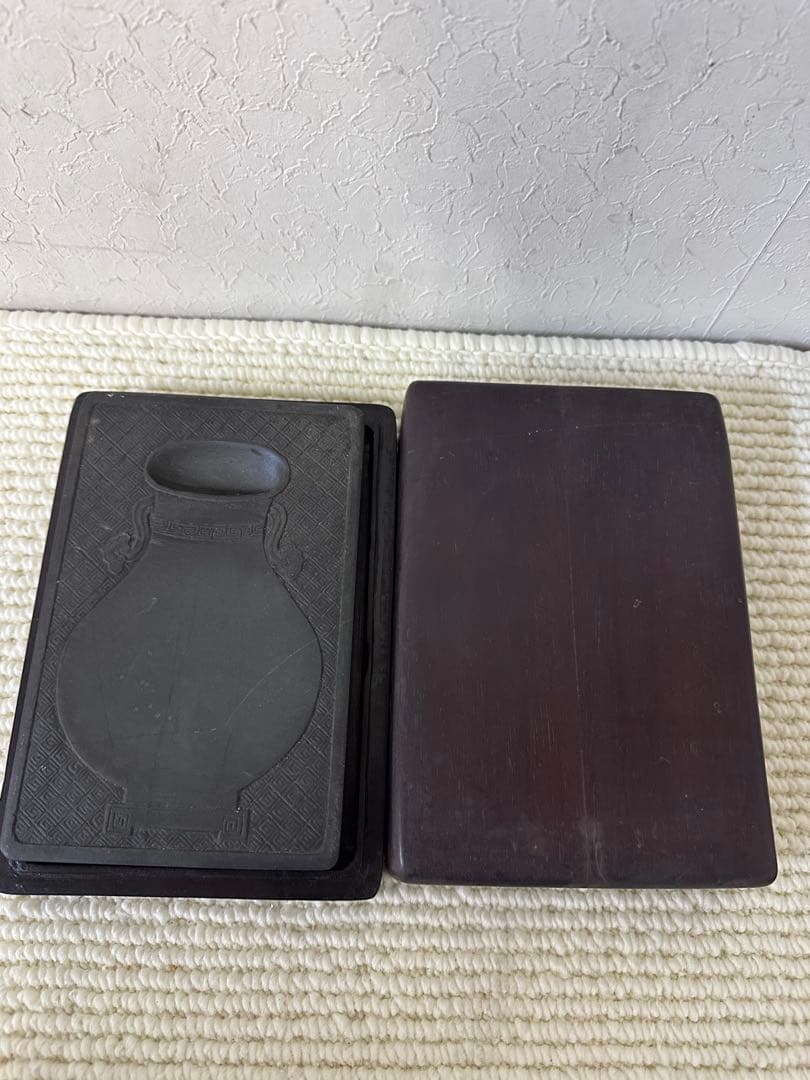 硯　中国硯　唐木ケース　金星　水波紋　書道　文房具　古美術　花瓶形