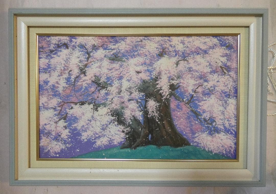油彩画 風景 中島千波 「桜花」サイン 額装済み 肉筆手描き M10