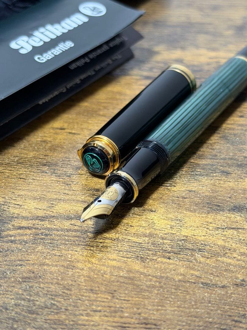 筆記確認&洗浄済　西ドイツ製　PF刻印　緑天冠　18c B ペリカン　万年筆