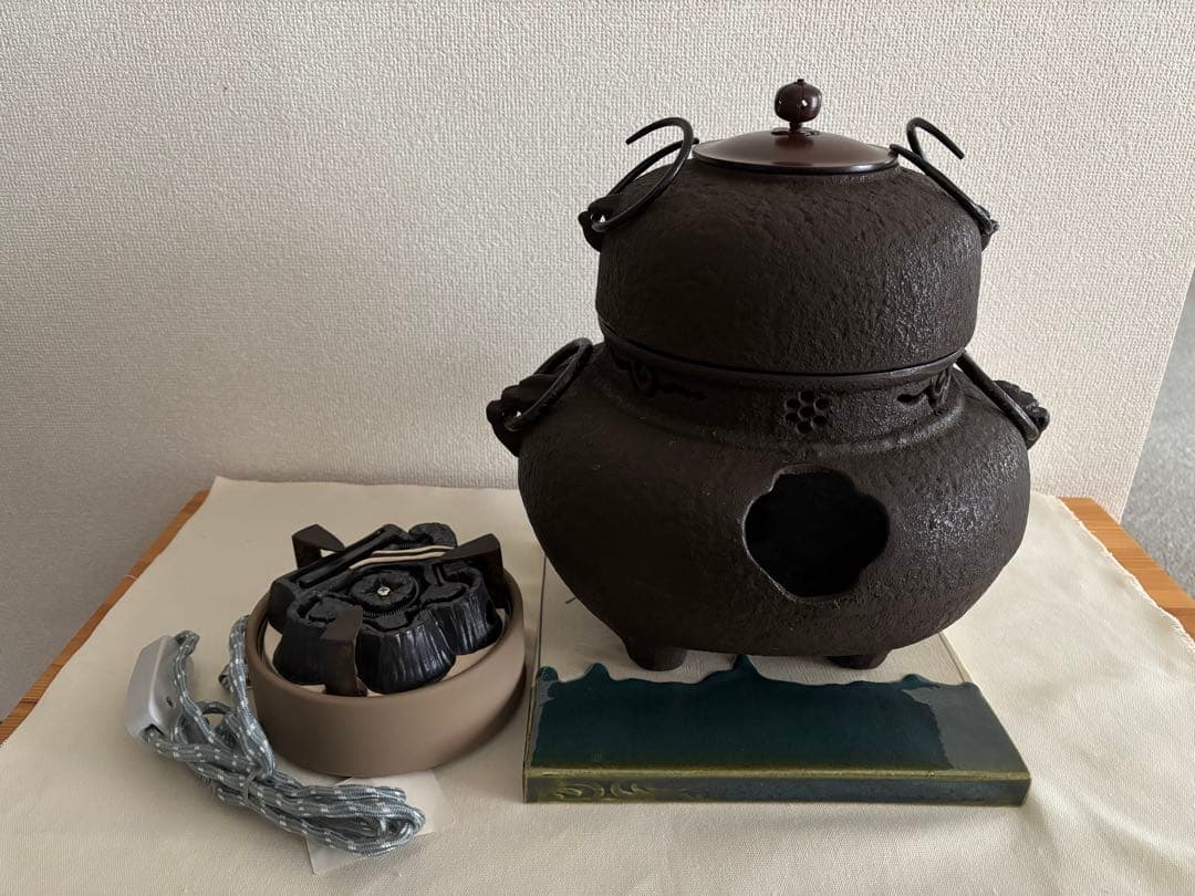 【極美品】野々田式 炭型電熱器一体型 風炉釜 敷板3点セット